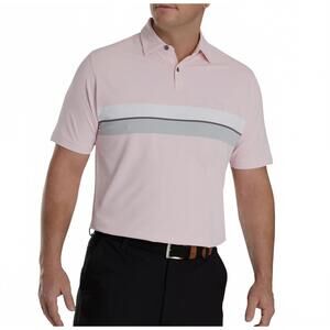 FootJoy Dbl Chest Band Stripe Pique Polo Shiirt Mens Medium Light Pink Gray NEW